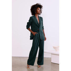 Bold Poise Dark Green High-Rise Straight-Leg Trouser Pants